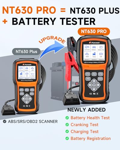 2026 FOXWELL NT630 Pro 2-in-1 ABS SRS Scan Tool & Battery Tester, Upgraded from NT630 Plus, OBD2 Scanner with 12V Battery Load Analyzer(100-3000CCA), ABS Bleed, BMS/Oil/SAS/EPB Reset, Live Data