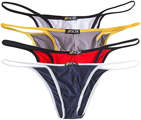 QiaTi Men's Thong Underwear Sexy G-String Low Rise Underpants Swimwear Bikini Jockstrap Pack of 4