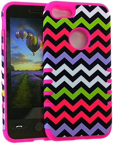 For Apple iPhone 7 (4.7" Display) - KoolKase Rocker Slim 2 in 1 Hybrid Protector Case Cover - Colorful Chevron Stripes on Fluorescaent Hot Pink Skin