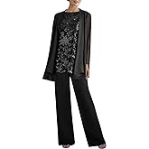 Women's 3 Pieces Lace Pants Suits Mother of Bride Dressy Elegant Sets Wedding Formal Outfits