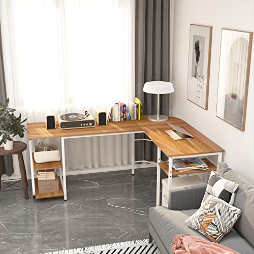 Merronix L Shaped Desk Reversible, Corner Computer L Desk with Storage
