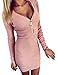eshion Women Gray V Neck Long Sleeve Bodycon Mini Sweater Dress Top