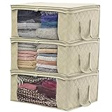 Sorbus Foldable Storage Bag Organizers, Large Clear Window & Carry Handles, Great for Clothes, Blankets, Closets, Bedrooms, and More (3-Pack, Beige)