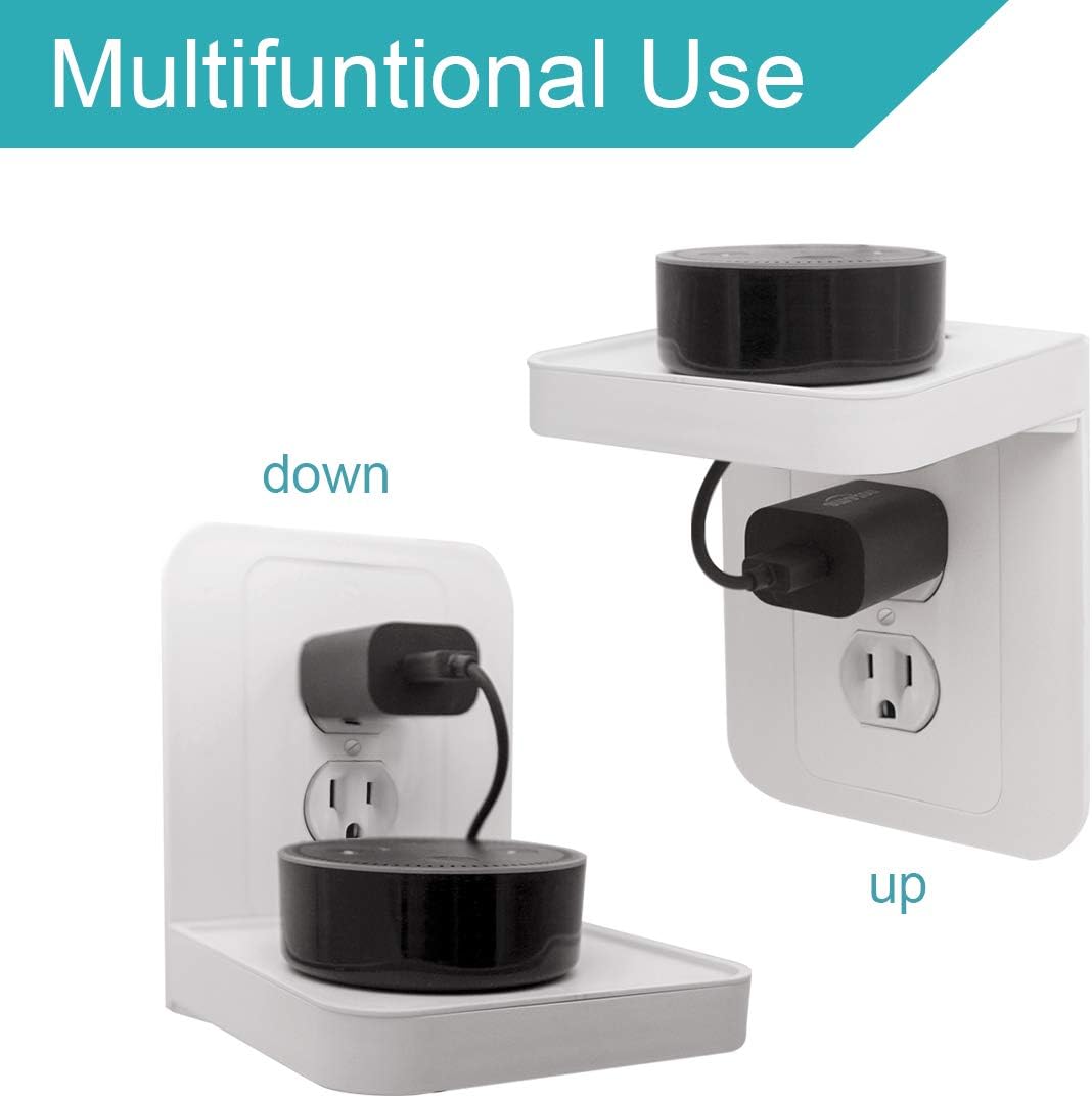 ALLICAVER Outlet Shelf, Power Perch with Built-In Cable Management, A Space Saving Solution for Google Home, Smart Speakers, Cellphones, Electric Toothbrush and More (White-standard) - - 