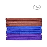 VibraWipe Microfiber Cleaning Cloths, 3 Colors, 12-Pieces. HIGH Absorbent, LINT-Free, Streak-Free
