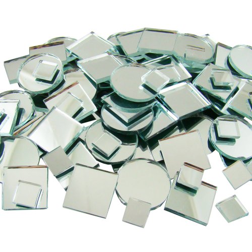 Jennifer s Mosaics 150 Count Plain Mirror Mosaic Tile Assortment, Silver