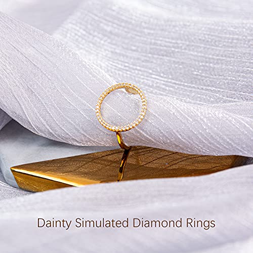 UHIBROS 18k Gold Plated Stackable Rings For Women CZ Simulated Diamond Circle Ring Minimalist Fashion Dainty Rings
