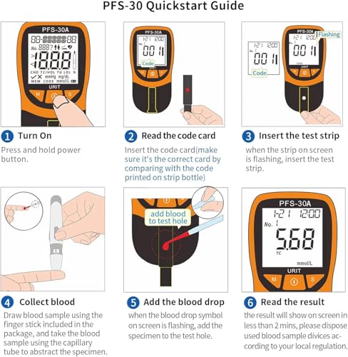 Official Blood Total Cholesterol Test Kit, 5 in 1 Triglycerides Test Kit Professional Grade Quick Blood Lipid Analysis Meter with 10 Cholesterol Test
