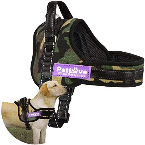 PETLOFT Dog Harness, Adjustable Soft Leash Padded No Pull Dog Harness for Small Medium Large Dogs Camouflage
