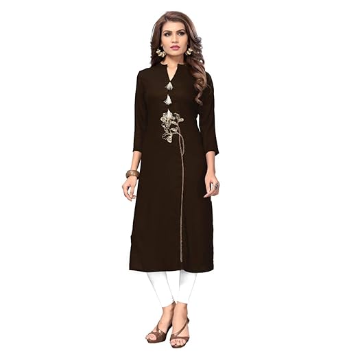 Navabi Export Womens Rayon Fabric Straight Kurti (VF-KU-150_Brown)