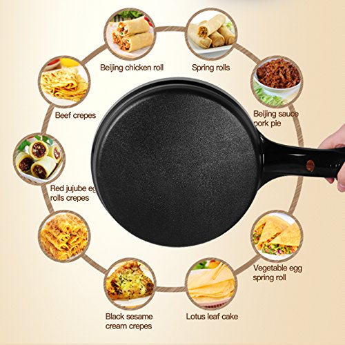 Liven Electric Crepe Maker with Non-Stick Coating and Automatic Temperature Control for Perfect Crepes, Blintzes, Pancakes, Bacon, 8 Inch Diameter 120V BC-11