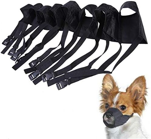 XUEYAN521 Leash Pet Nylon Adjustable Mask Bark Bite Soft Mouth Muzzle Grooming Anti Stop Chewing For Small Large Dog Black,Black,7