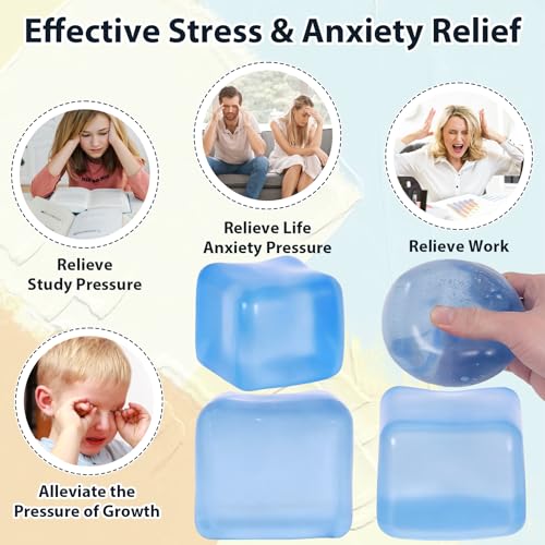 7cm Jumbo Ice Squeeze Toy, Slow Rebound Stress Reducing Sensory Toy, Anti-Anxiety Tool for Adults and Kids, Squeeze Cube for Pressure Relief (Blue)