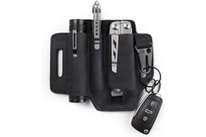 Gentlestache Multitool Leather EDC Pocket Organizer for Men, Belt Sheath With Pen Holder, Key Fob, Flashlight Holder, Leather