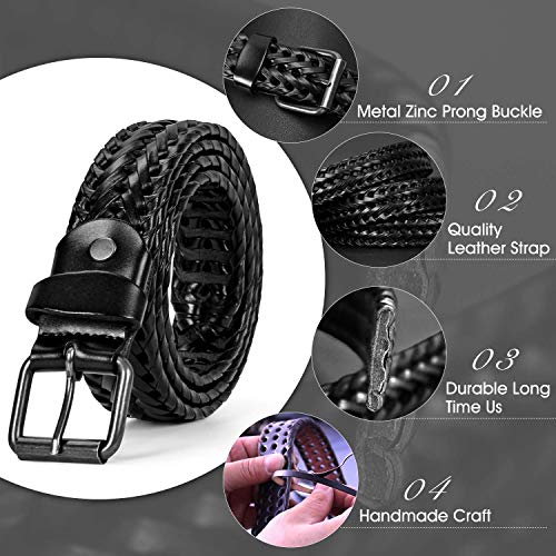 JasGood Men\'s Fashion Vintage Perforated Casual Braid-Weave Belt With Classic Buckle Black,35\
