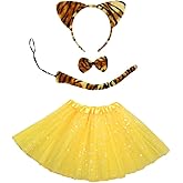 Weahre 4pcs Halloween Tiger Costume Set Tutu Skirt + Bowtie + Headband + Tail Dress Up Costumes for Halloween Christmas Animal Cosplay Birthday Party Favors Performance