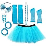 Dreamdanceworks 80s Fancy Costume Set - Tutu & Leg Warmers & Fishnet Gloves & Beads