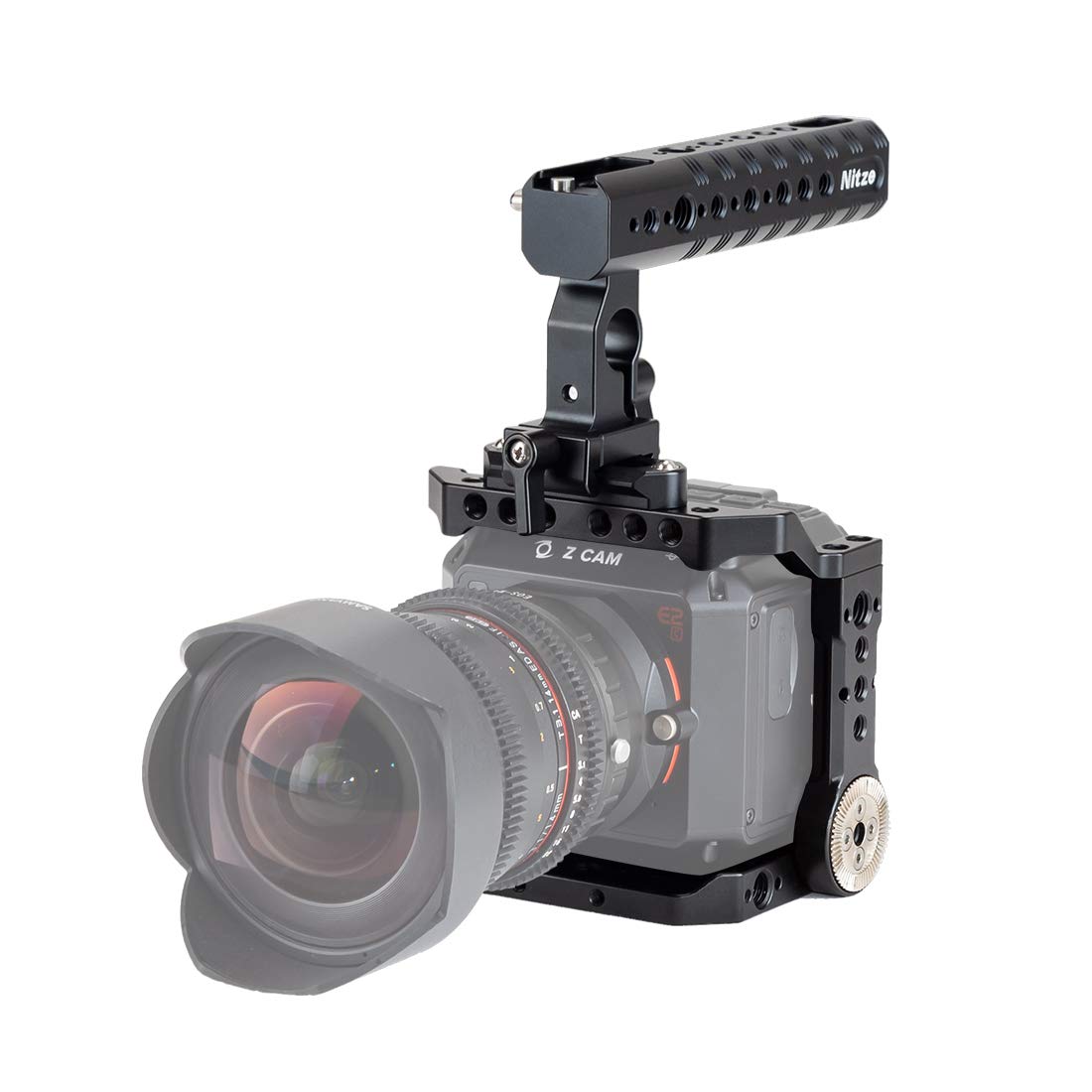 Nitze E2C Basic Cage Kit for Z CAM E2C Camera with HDMI/USB Cable Clamp and NATO Handle - ZHT-E2C