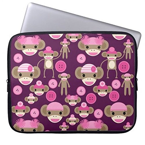 Eratio Cute Girly Pink Sock Monkeys Girls on Purple Neoprene Laptop Sleeve 13 Inch Macbook Air Case Macbook Pro Sleeve and 13 Inch Laptop Bag