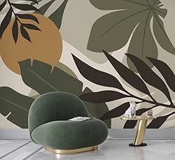 Muravie Green Leaves Boho Art Wallpaper - Peel and