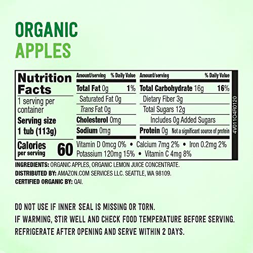 AMAZON BRAND – MAMA BEAR ORGANIC BABY FOOD APPLES, VEGETARIAN, 4 OUNCE (PACK OF 1) CUP