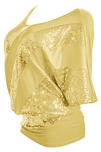YMing Women's Sequin Plus Size Casual Batwing Sleeve T-Shirt Tunic Tops Yellow M - Thumbnail 2