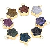LE SKY 6 Pcs Natural Stone Pendants Pentapetal Flower Shape Healing Colorful Geode Agate Stone for Jewelry Making Necklace Decoration