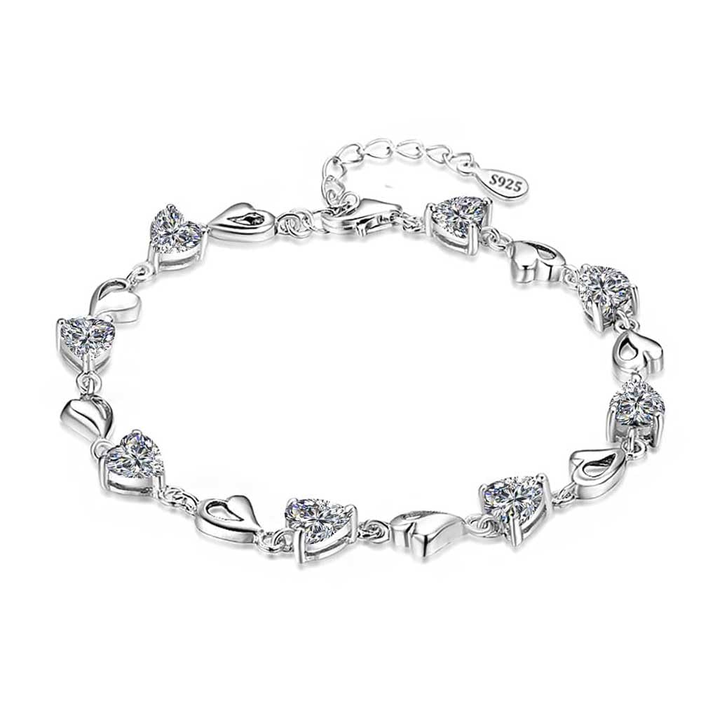 baobei Kaguyo Silver Bracelets for Women - 925 Silver Clear Amethyst Pink and Blue Zirconia Heart Shape Adjustable Infinity Crystal Bracelet for Women Girls- Friendship Birthday Gift (white)