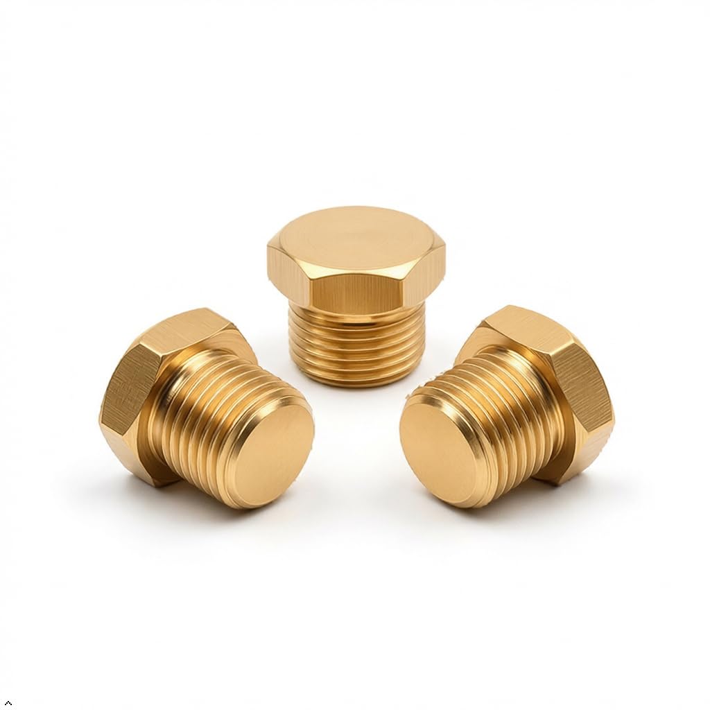 PrecisionGeek Brass Hex Blanking Plugs M10 x 1 – Metric Male Thread Cap Screws for Hydraulic, Pneumatic, Automotive, Mechanical, DIY Sealing Applications – Set of 3 Pieces