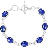 Oval Shape Natural Gemstones Statement Bracelet for Women - 925 Silver Plated Handmade Birthstone Bohemian Vintage Style Women's Jewelry Gifts for Wedding Anniversary Christmas Valentine's Day