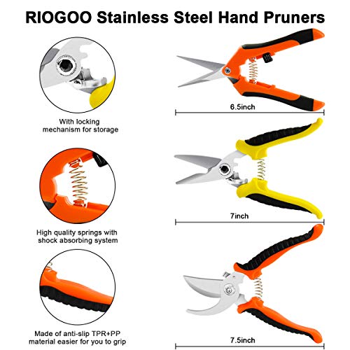 RIOGOO 3 Pack Gardening Shears Hand Pruner Pruning Shears Stainless Steel Bypass Garden Clippers