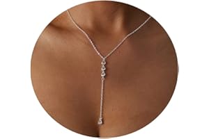 Sewyer Gold Y Necklace for Women 14K Gold Plated Y-Shaped Drop Necklaces CZ Long Necklace Cubic Zirconia Pendant Layered Long Lariat Necklace Women Jewelry