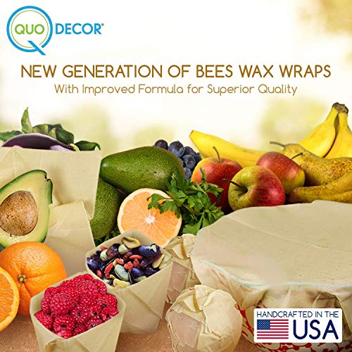 Reusable Beeswax Wrap Eco Food Covers - Super Cling Non-Plastic Dye Free Food Wrap | Odor Free Bees Wax 0 Waste Products | Eco-Wrap Biodegradable Unbleached Cloth & Cheese Wrapping (6)