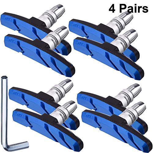 Hotop V Bike Brake Pads with Hex Nuts and Spacers V Bicycle Brake Blocks Set 70 mm (4 Pairs, Black and Blue)