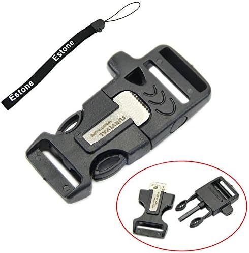 HeroNeo Survival Paracord Bracelet Flint Fire Starter Scraper Whistle Gear Kits (Buckle Fire Starter Black)