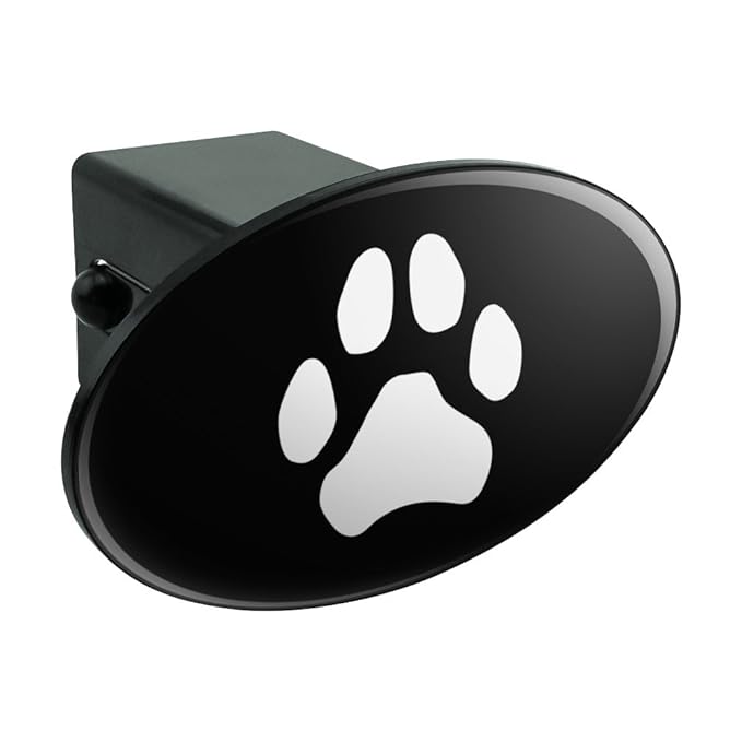 Paw Print Dog Cat White on Black Oval Tow Hitch Cover