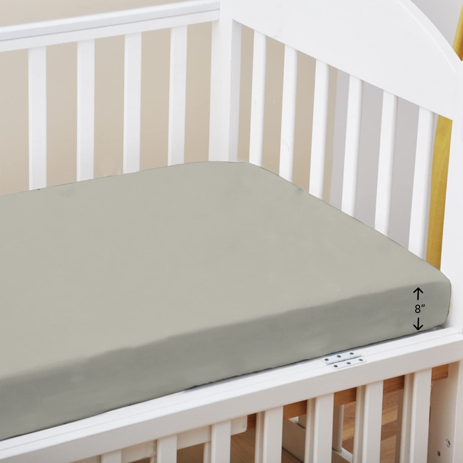 Pizuna 100% Cotton Fitted Cot Sheets Silver, 400 Thread Count Long Staple Cotton Fitted Cot Sheets 140 x 70 cm, Sateen Weave 15 cm Deep Fitted Sheets 1 PC Silver