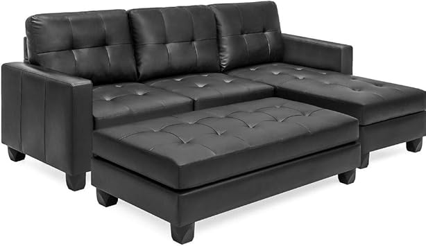 Amazon Com Convertible Sectional Sofa Couch Leather With Ottoman