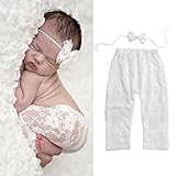 Diamondo Newborn Baby Girls Lace Long Soft Leggings Pants Bowknot Headband Outfits