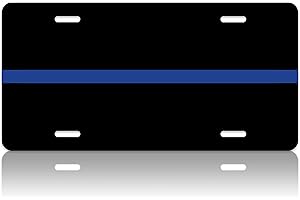 LOISTAVA Thin Blue Line Car Front License Plate Police Personalise License Plate Rust-Proof Metal Car Plates Tag Stainless Steel Funny Novelty Decoration 12.2" x 6.2"for Men Women Gifts