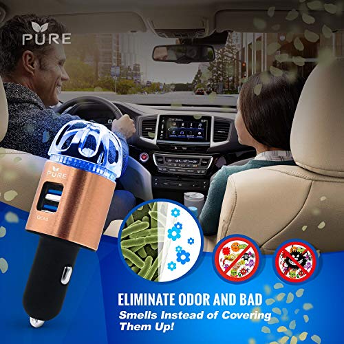 Car Air Purifier 3in1 Premium Stainless Steel Air Filter Ionizer w/Dual USB Quick Charge 3.0 USB-Eliminate Allergens Odor Smell, Smoke, Pets, Pollen Mold Bacteria w/Anti-Microbial Deodorizer (Bronze)