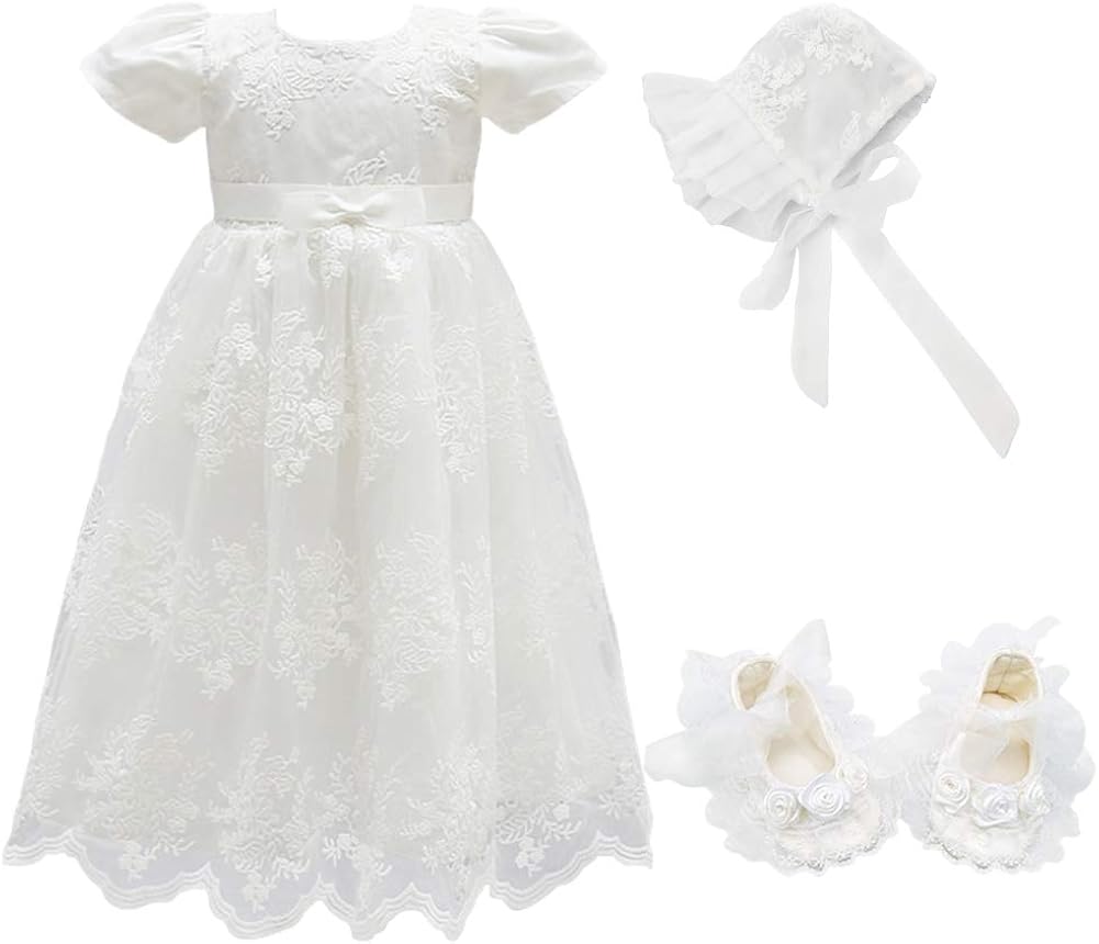 Glamulice Baby Girls Flower Christening Baptism Dress Formal Party Special Occasion Dresses for Toddler