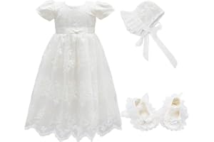 Glamulice Baby Girls Christening Baptism Dress Newborn Floral Embroidered Lace Dresses for Toddler