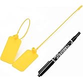 30 Writable Marking Plastic Tags Labels with Marker Pen, 1.18" x 2.16" Blank Waterproof Hanging Tag, Multi Purpose Name ID Tag for Keys, Backpack, Luggage, Logistic, Retail Inventory (Yellow, 30pcs)