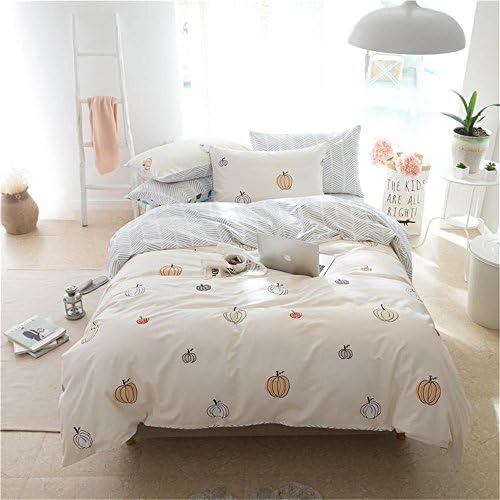 Auvoau Kids Bedding for Boys and Girls 4 Piece Duvet Cover Set Teen White Cotton bedding in a bag Printing 4 Piece Bedding (Full, 1)