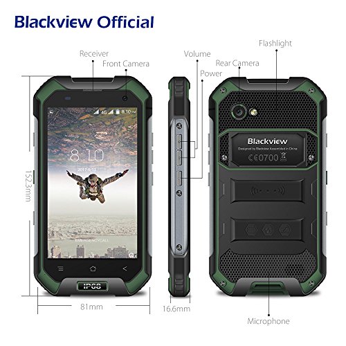 Blackview Móvil Resistente, BV6000S IP68 Smartphone - 2GB RAM + 16GB ROM 4G Android 7.0 Moviles Antigolpes/Antipolvos, 4500mAh Móvil Gran Batería - Verde