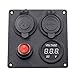 TURN RAISE Dual USB Charger Aluminum Switch Panel + LED Voltmeter + 12V Power Socket + ON-Off Button Switch Four Hole Panel for Car Boat Marine Truck Motorcycle RV ATV Vehicles GPS Mobile Phone