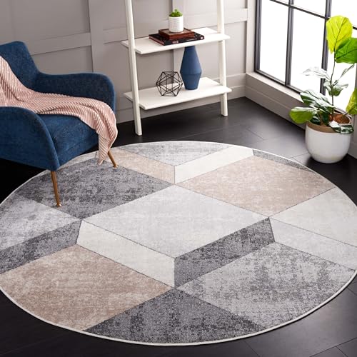 SAFAVIEH Phoenix Collection Area Rug - 6'7" Round, Light Grey & Beige Charcoal,…
