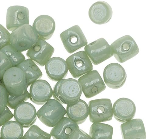 Czech Glass Minos par Puca, Cylindrical Beads 2.5x3mm, 120 Pieces, Opaque Light Green Luster