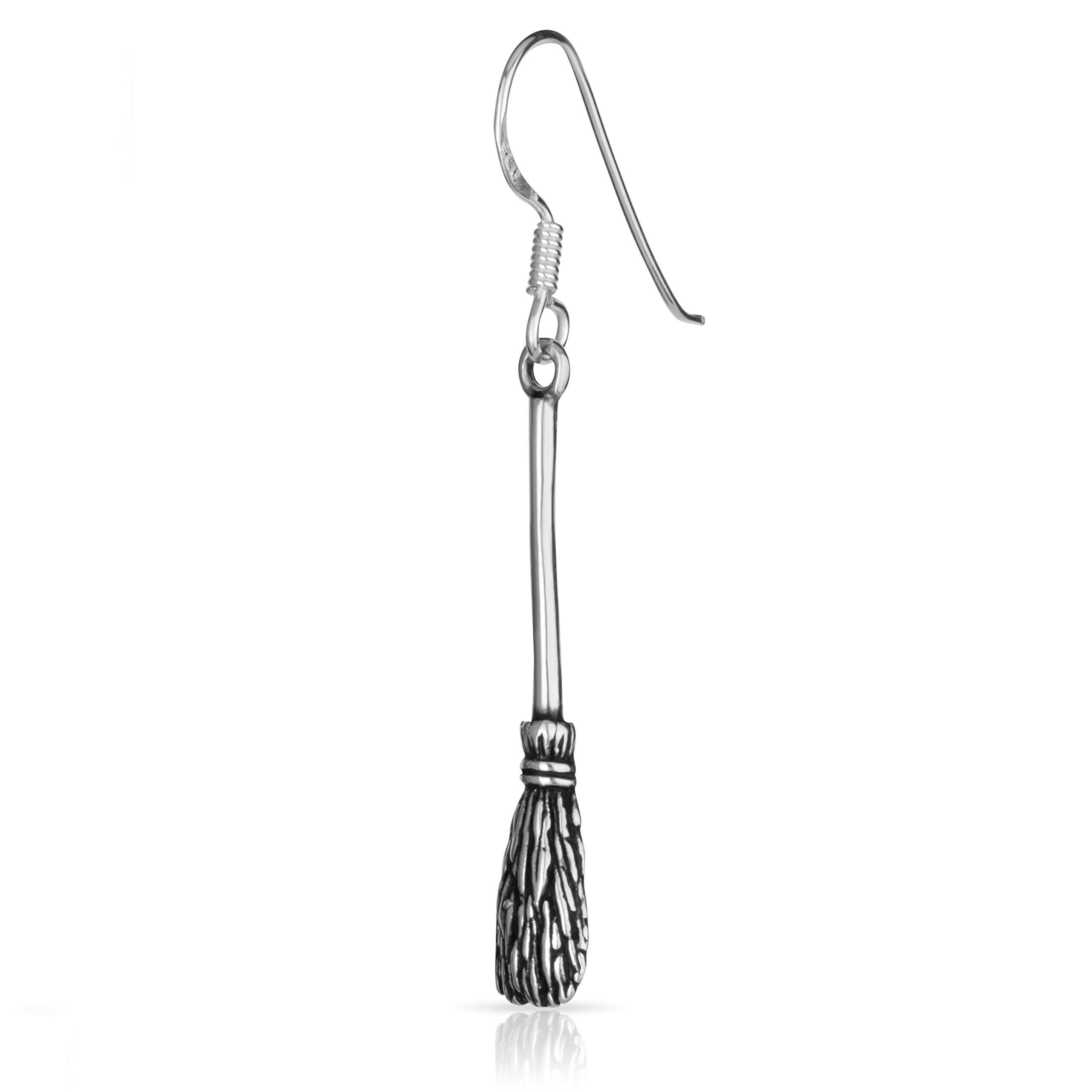 NKlaus Single Witch Broom Ladies Gothic Earrings 925 Sterling Silver Motif Earring 4363